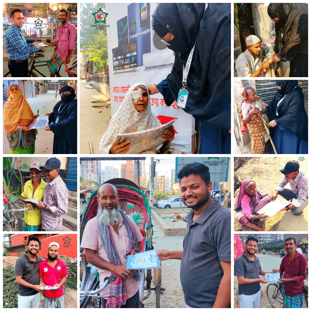 কর্ণ ফাউন্ডেশনের উদ্যোগে নিম্ন আয়ের মানুষ ও পথচারীদের মাঝে শাড়ি, কাপড় ও লুঙ্গি বিতরণ (1)